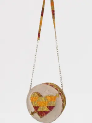Sac Bandoulière Ronde – "Cœur Kente"