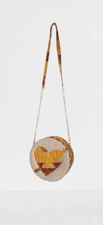 Sac Bandoulière Ronde – "Cœur Kente"