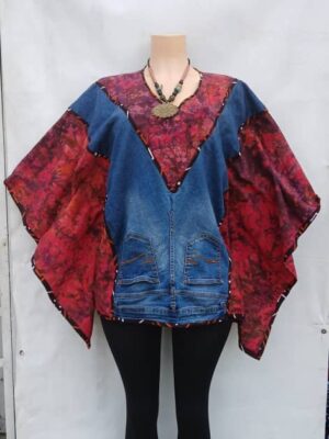 Haut en pagne à poches jeans rouge