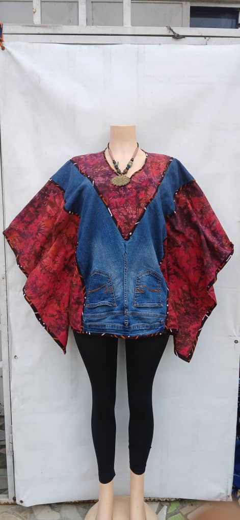 Haut en pagne à poches jeans rouge