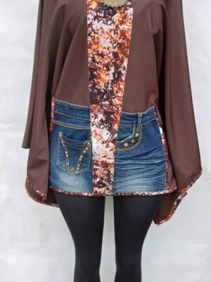 Haut en pagne à poches jeans marron