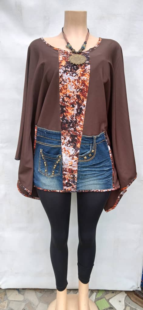 Haut en pagne à poches jeans marron