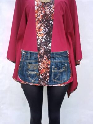 Haut en pagne à poches jeans rouge bordeaux