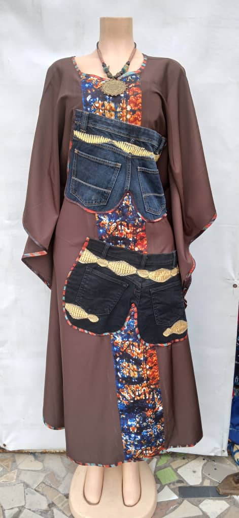 Boubou wax & jeans marron