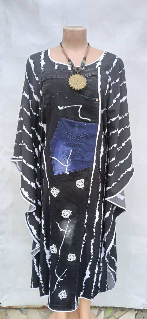 Boubou wax & jeans noir à rayures