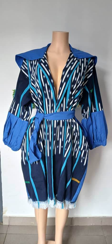 Cardigan Robe en pagne traditionnel & Lin Rouge