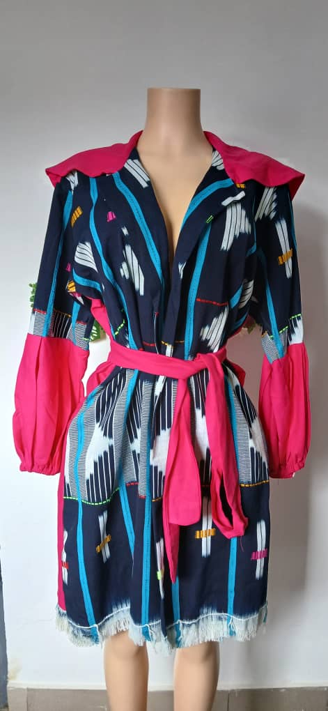 Cardigan Robe en pagne traditionnel & Lin Rouge